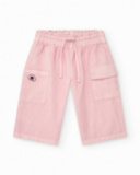Woven trousers for girls in pink with cargo pockets Happy Garden