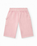 Woven trousers for girls in pink with cargo pockets Happy Garden