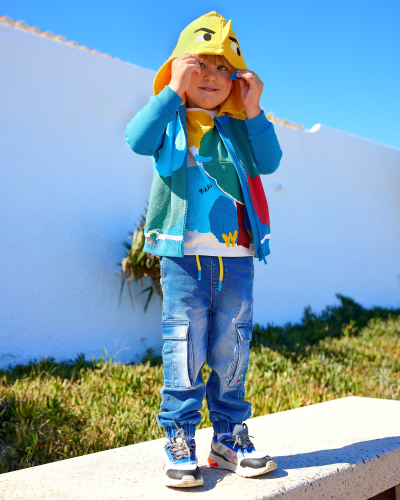 Woven trousers for boys in blue with cargo details Happy Garden