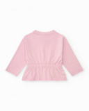Three-piece knitted outfit for girls in white and pink with print