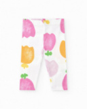 Three-piece knitted outfit for girls in white and pink with print