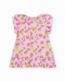 Knitted outfit for girls with pink fruit-printed dress