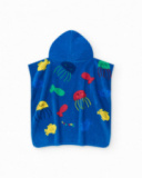 Blue poncho towel for boys with print and hood Blue poncho towel for boys with print and hood