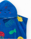 Blue poncho towel for boys with print and hood Blue poncho towel for boys with print and hood
