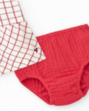 White dress with red checks and matching red panties