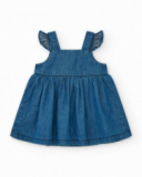 Denim dress for girls with ruffles and red buttons
