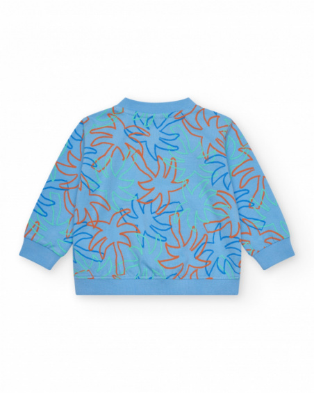 Boys' outfit with white elephant T-shirt, blue hooded jacket, and long blue pants