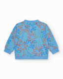 Boys' outfit with white elephant T-shirt, blue hooded jacket, and long blue pants