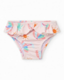 Girls' swim outfit with white palm tree T-shirt and pink ruffled bikini bottoms