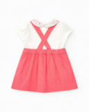 Pink overalls for girls with raised elephant design and polka dot white T-shirt