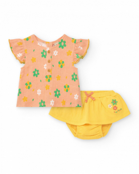Conjunto para niña con blusa de flores y braguita amarilla