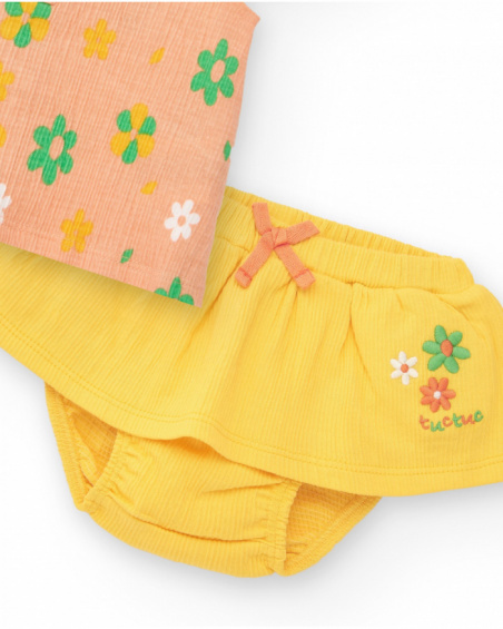 Conjunto para niña con blusa de flores y braguita amarilla