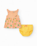 Peach dress for girls with floral print and tied straps