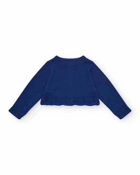 Chaqueta azul marino de tricot para niña con cuello redondo y