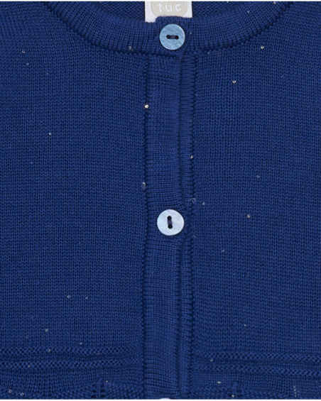 Chaqueta azul marino de tricot para niña con cuello redondo y