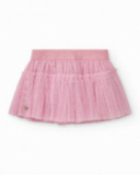 Pink tulle skirt for girls with heart-patterned waistband