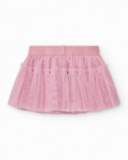 Pink tulle skirt for girls with heart-patterned waistband