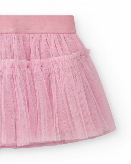 Pink tulle skirt for girls with heart-patterned waistband