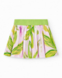 White skirt for girls with green and pink leaves