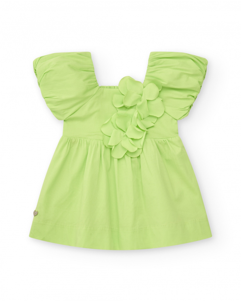 Green dress for girls with flowers and ruffles