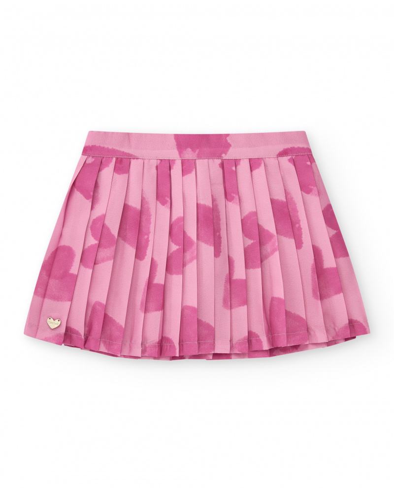 Pleated pink skirt for girls with abstract print