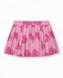 Pleated pink skirt for girls with abstract print