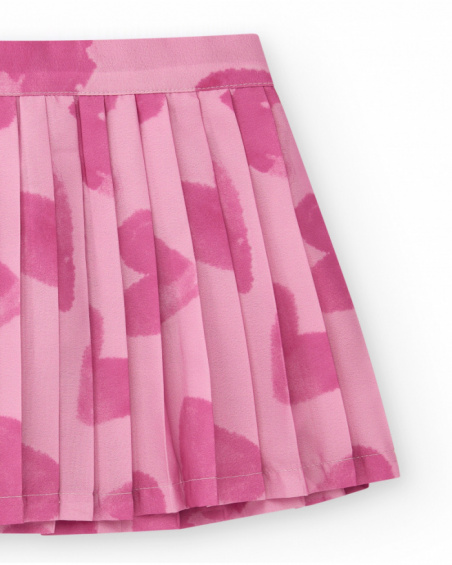 Pleated pink skirt for girls with abstract print