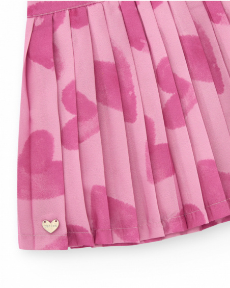 Pleated pink skirt for girls with abstract print