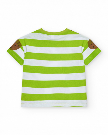 Green T-shirt for boys with stripes and tropical print