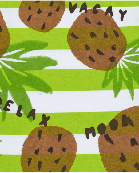 Green T-shirt for boys with stripes and tropical print