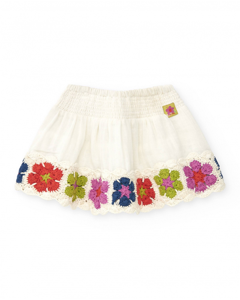White skirt for girls with multicolor crochet details