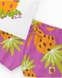 Girls' outfit with white pineapple T-shirt and purple fruit-print shorts