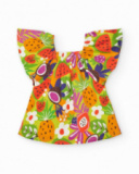 Vestido verde para niña con estampado tropical y mangas con volantes