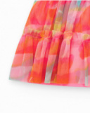 Pink tulle skirt for girls with multicolor layers and fitted waist
