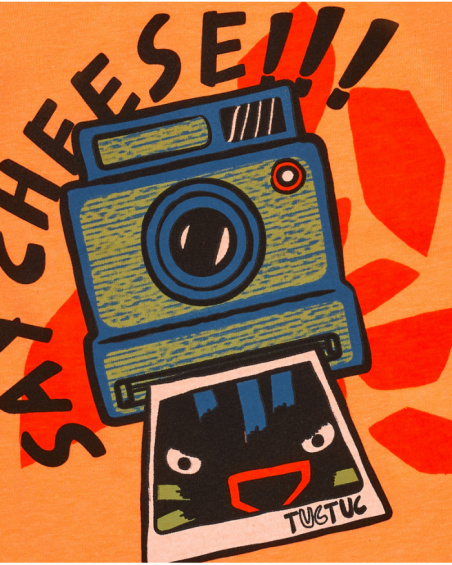Orange T-shirt for boys with camera print and text