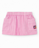 Pink skirt for girls with pockets and elastic waistband