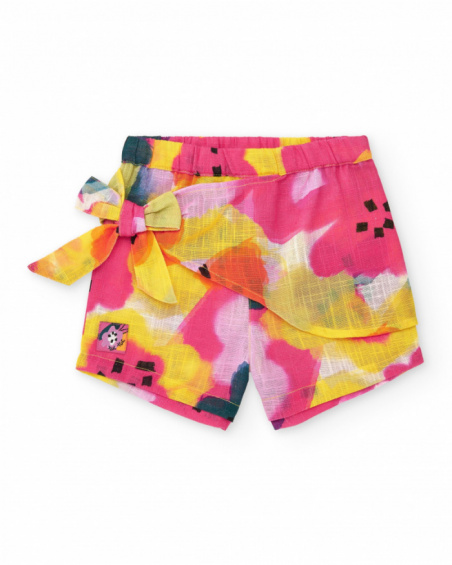 Fuchsia shorts for girls with flowers and side bow