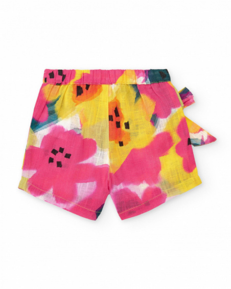 Fuchsia shorts for girls with flowers and side bow