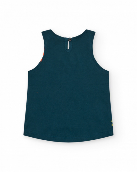 Sleeveless green T-shirt for girls with print and back closure