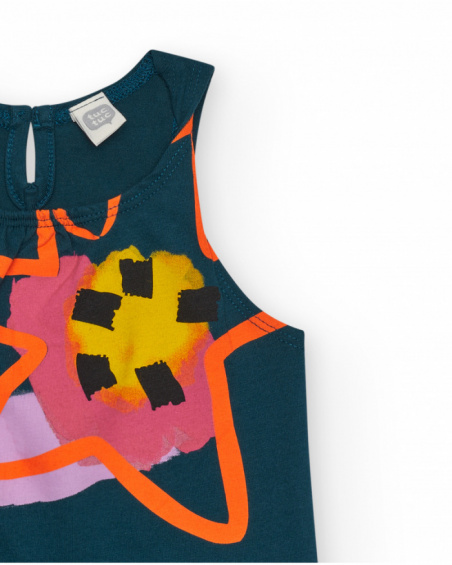 Sleeveless green T-shirt for girls with print and back closure