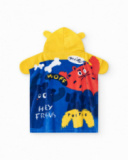 Blue and yellow poncho towel for boys with hood and ears