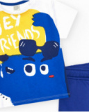 Boys' outfit with white T-shirt and blue bermuda shorts