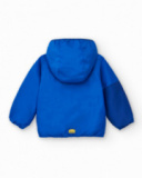 Blue and yellow windbreaker for boys with hood and animal print
