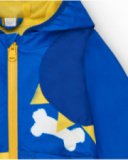 Blue and yellow windbreaker for boys with hood and animal print