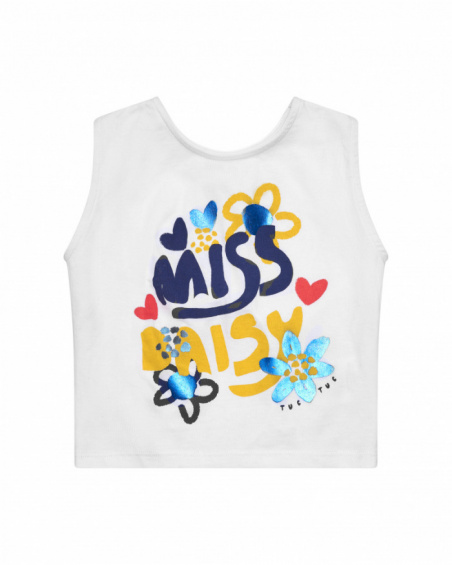 Sleeveless white T-shirt for girls with the phrase "MISS DAISY"