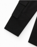 Black cargo pants for boys with pockets and blue drawstring