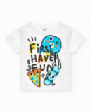 Boys' outfit with white T-shirt and black shorts