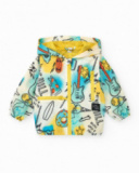 Yellow windbreaker for boys with guitars and skate print