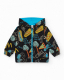 Black jacket for boys with print and hood