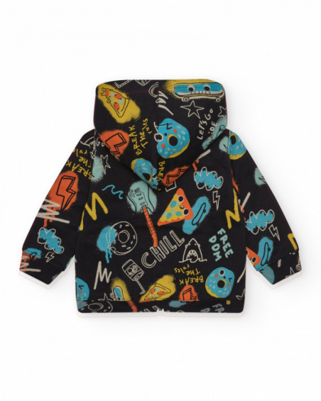 Black jacket for boys with print and hood